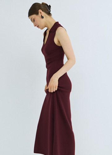 Вязаное платье с воротником-поло, Фиолетовый