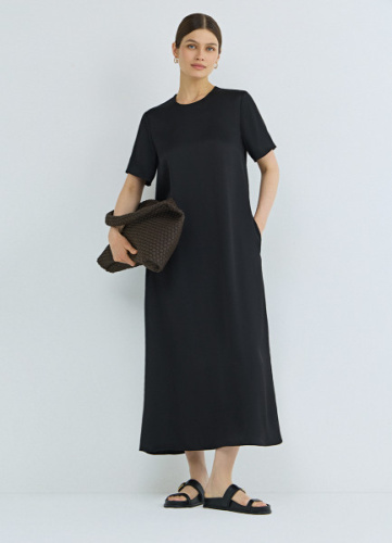 Сатиновое платье-футболка, Черный