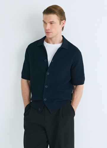 Кардиган из текстурной ткани с коротким рукавом, Синий