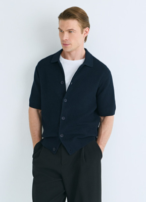 Кардиган из текстурной ткани с коротким рукавом, Синий