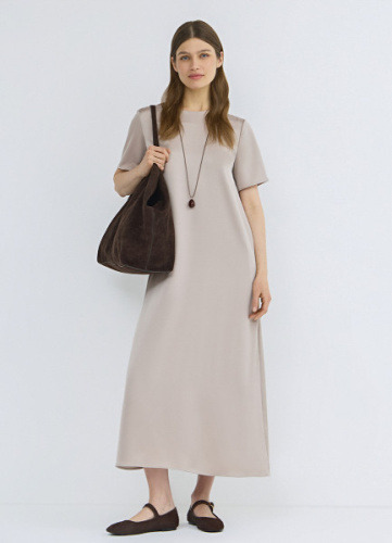 Сатиновое платье-футболка, Бежевый