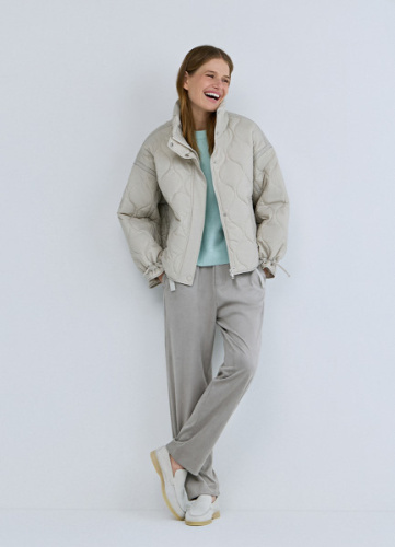 Стёганая утеплённая куртка с воротником-стойкой, Бежевый