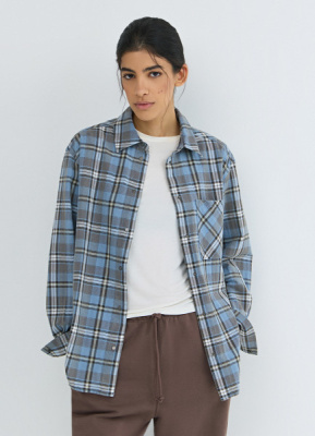 Рубашка в клетку на кнопках, Голубой