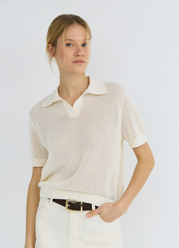 Джемпер поло из ажурной пряжи, Бежевый