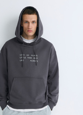 Худи с текстовым принтом, Серый