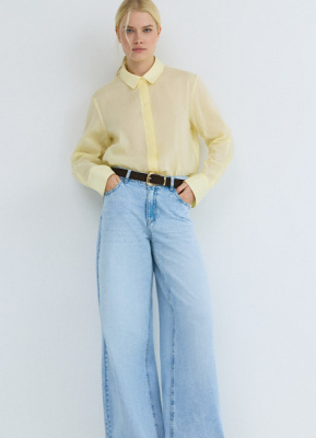 Полупрозрачная рубашка из хлопка и рами, Желтый