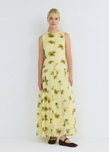 Платье из шифона с принтом, Желтый