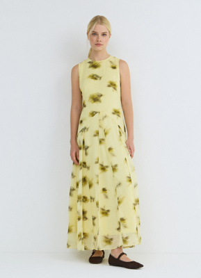 Платье из шифона с принтом, Желтый