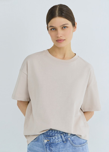 Футболка оверсайз из плотного хлопка, Бежевый