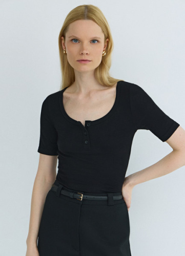 Футболка с вырезом "хенли", Черный