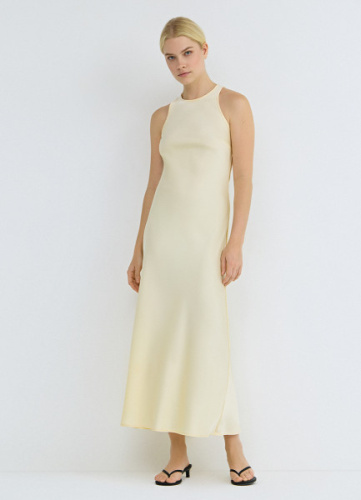 Сатиновое платье с американской проймой, Желтый