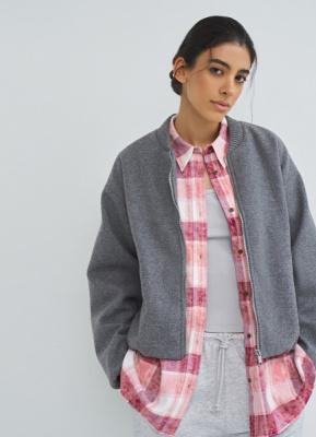 Бомбер из пальтовой ткани, Серый