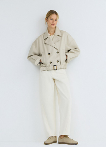 Короткая куртка-тренч из искусственной кожи, Бежевый