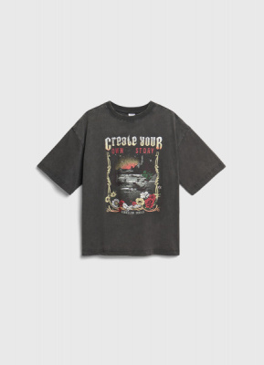 Футболка с принтом для девочек, Серый