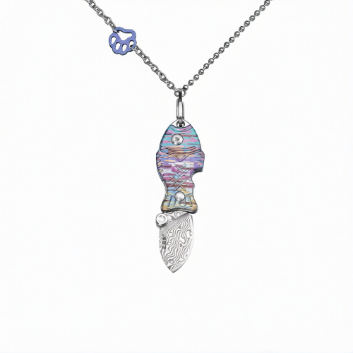 Складной нож-подвеска Sanrenmu 6171-TD, сталь Дамаск, рукоять титан