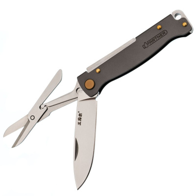 Складной нож Sanrenmu Partner с ножницами, сталь 12C27, рукоять нержавеющая сталь, серый