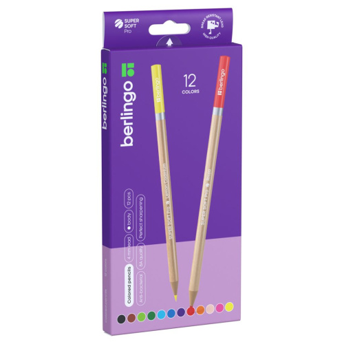 Набор карандашей цветных Berlingo "SuperSoft. Pro" 12 цв., круглые, заточен., картон, европодвес