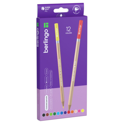 Набор карандашей цветных Berlingo "SuperSoft. Pro" 12 цв., круглые, заточен., картон, европодвес