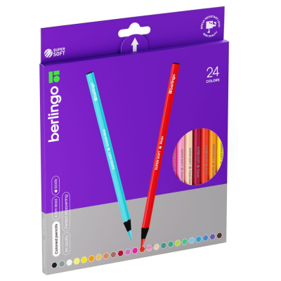 Набор карандашей цветных Berlingo "SuperSoft. Blackwood" 24цв ., черное дерево, заточен., картон, ев
