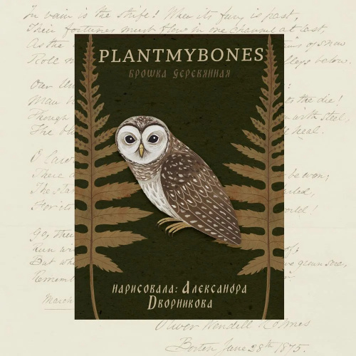 Деревянная брошка Дворникова А. "Совушка"