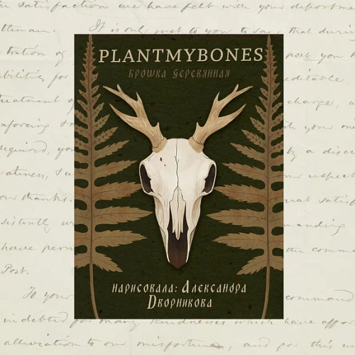 Деревянная брошка Дворникова А. "Череп оленя"