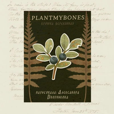 Деревянная брошка Дворникова А. "Веточка черники"