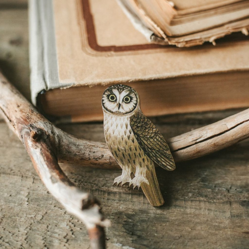 Деревянная брошка Дворникова А. "Сыч"