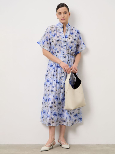 Платье из тенселя 90891 с цветами голубое