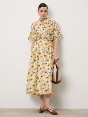 Платье из тенселя 90891 с цветами желтое
