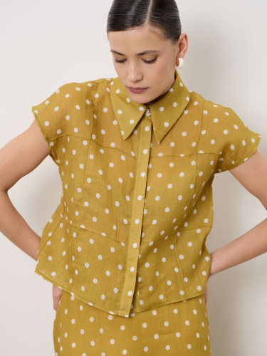 Блуза из тенселя 5011946 зеленый горошек