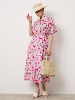 Платье из тенселя 90891 с цветами розовое