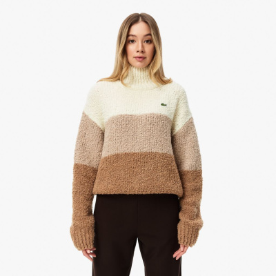 Женский свитер Lacoste в полоску с высоким воротом классического кроя