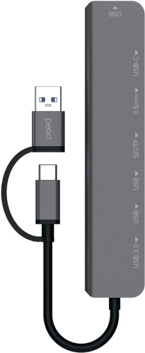 USB-хаб Pero MH01 USB / USB-C + USB / USB-C / mini-jack Серый