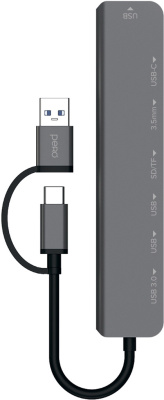 USB-хаб Pero MH01 USB / USB-C + USB / USB-C / mini-jack Серый