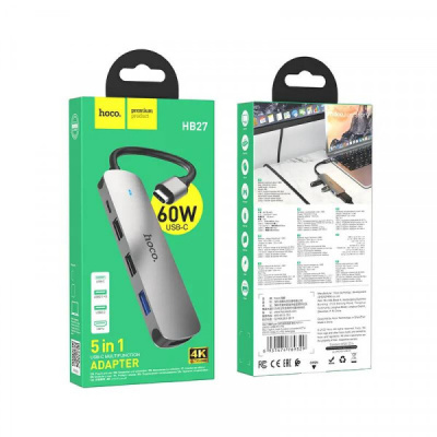Адаптер Hoco HB27 Type-C на HDMI/USB3.0/USB2.0/USB-C (Metal Gray)