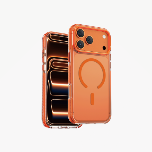 Чехол-накладка Keephone Shockstar MagSafe для Apple iPhone 17 Pro Max пластиковый прозрачный (оранжевая рамка)