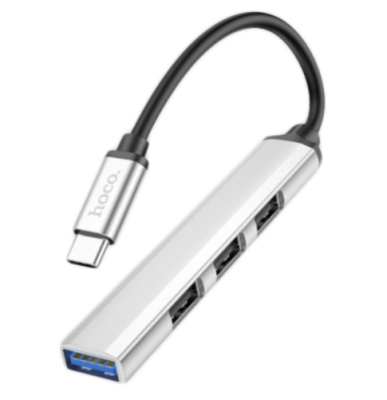 Адаптер Hoco HB26 4 в 1 Type-C на USB 3.0 + USB 2.0*3 (Silver)