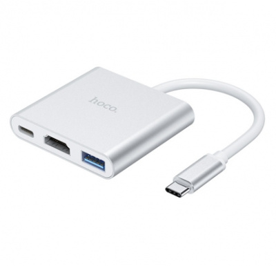 Адаптер Hoco HB14 USB-C 3 в 1 на USB 3.0/HDMI/PD (Silver)