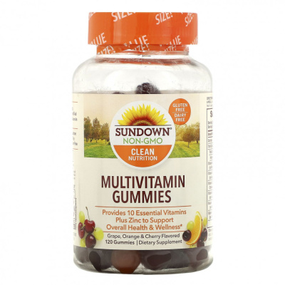 Sundown Naturals, Мультивитаминные жевательные конфеты, со вкусом винограда, апельсина и вишни, 120 шт.