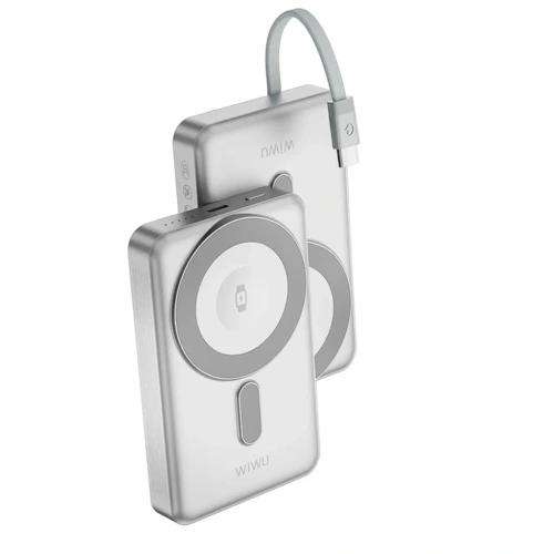 Внешний аккумулятор WiWU Elite MagSafe Wi-P056 10000mAh 15W кабель Type-C, Lightning/подставка (серебристый)