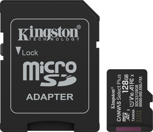 Карта памяти Kingston Canvas Select Plus microSDXC UHS-I 128 ГБ с адаптером