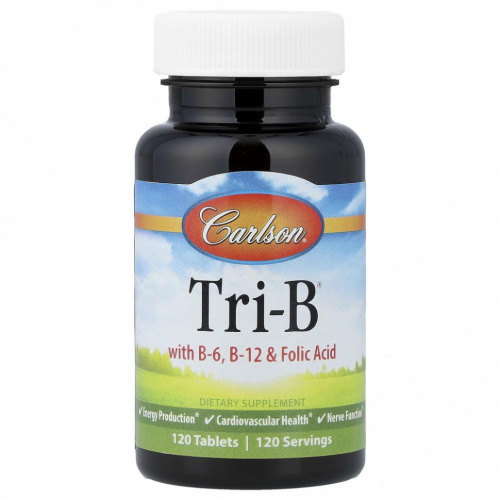 Carlson, Tri-B с витаминами B6, B12 и фолиевой кислотой, 120 таблеток
