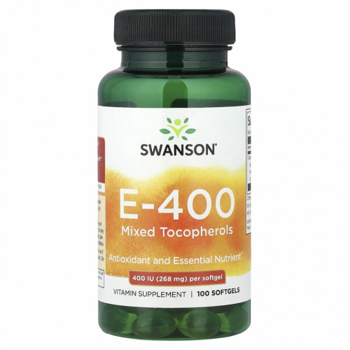 Swanson, E-400, смесь токоферолов, 400 МЕ (268 мг), 100 мягких таблеток