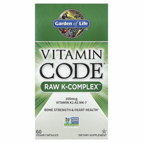 Garden of Life, Vitamin Code, Raw K-Complex, комплекс витаминов K, 60 веганских капсул