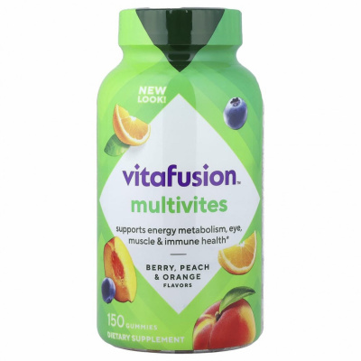 VitaFusion, MultiVites, незаменимые мультивитамины, натуральный ягодный, персиковый и апельсиновый вкусы, 150 жевательных таблеток