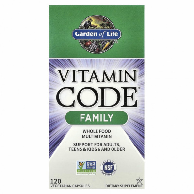 Garden of Life, Vitamin Code, мультивитамины из необработанных цельных продуктов для всей семьи, 120 вегетарианских капсул