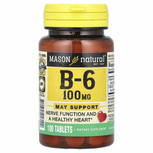 Mason Natural, Витамин В6, 100 мг, 100 таблеток