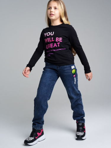 Брюки текстильные джинсовые утепленные флисом для девочек