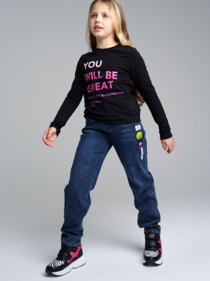 Брюки текстильные джинсовые утепленные флисом для девочек