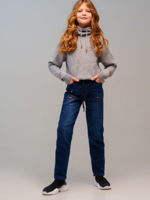 Брюки текстильные джинсовые утепленные для девочек